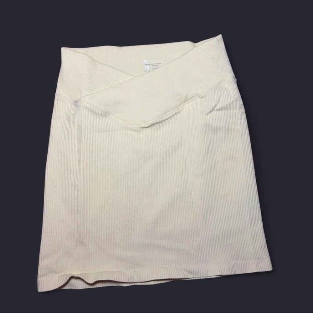 Cream Ribbed Bodycon Skirt